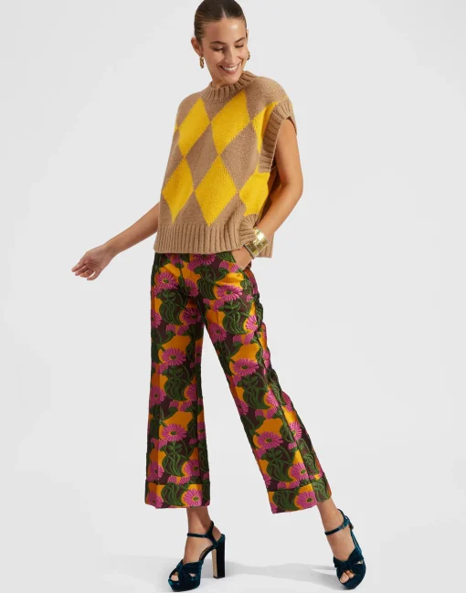 Argyle GiletCamel/Yellow in Wool