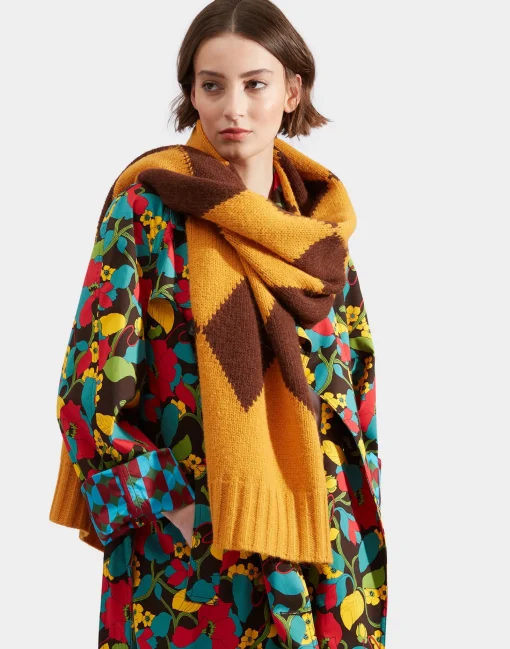 Argyle ScarfYellow / Brown in Wool