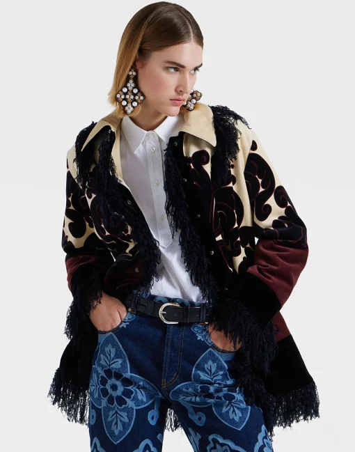Bonanza JacketCorsini Placée Cream in Cotton Velvet With Fringes