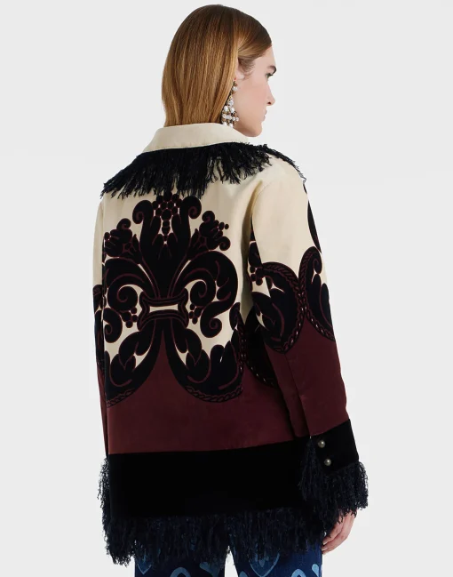 Bonanza JacketCorsini Placée Cream in Cotton Velvet With Fringes