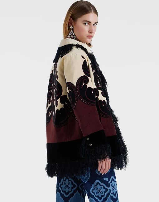 Bonanza JacketCorsini Placée Cream in Cotton Velvet With Fringes