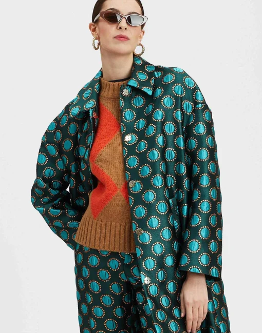 Boxy CoatWinter Sun Emerald in Jacquard