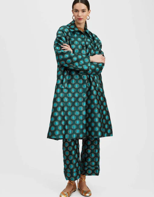 Boxy CoatWinter Sun Emerald in Jacquard