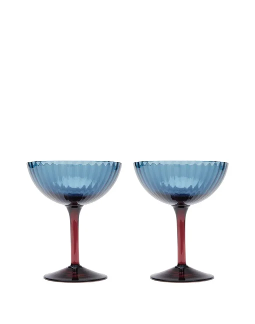 Champagne Coupe Set of 2Blu Fumé in Glass