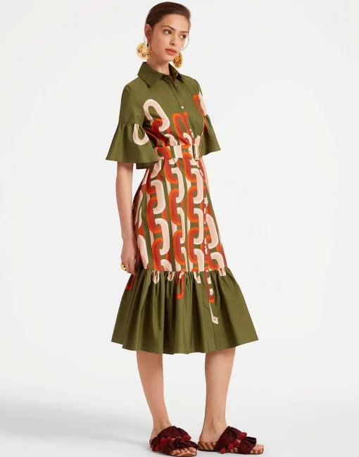 Choux Midi DressPrometheus Placée Camouflage in Summer Poplin