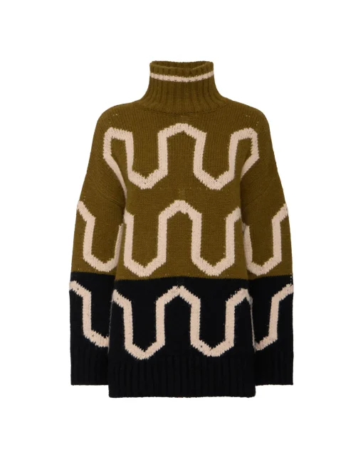 Comber TurtleneckGreen & Black in Wool