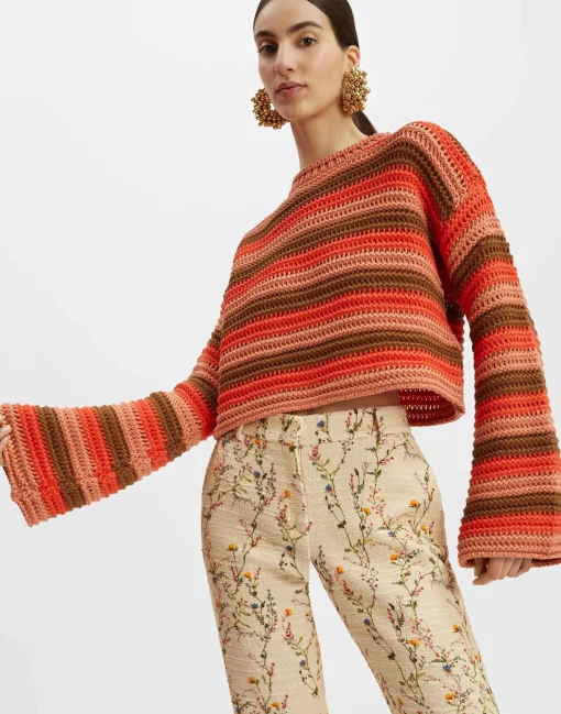 Crop SweaterMulticolor Red in Cable Chain