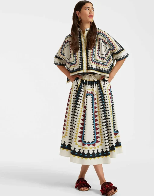 Drawstring SkirtDoric Placée Cream in Cotton Poplin