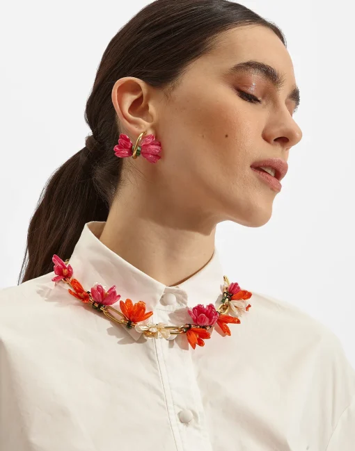 Flora NecklaceMulticolor Rosa/Arancio/Bianco in Raffia