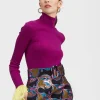 High Kick TopPurple in Ribbed Silk Cashmere With Feathers