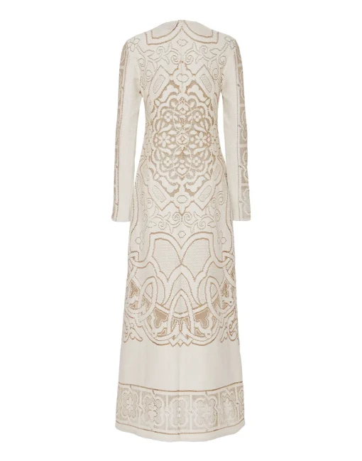 Lacey Long Sleeve Swing DressSolid White Smoke in Embroidered Cotton