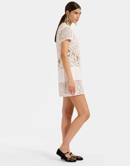 Lacey Mini Swing DressSolid White Smoke in Embroidered Cotton
