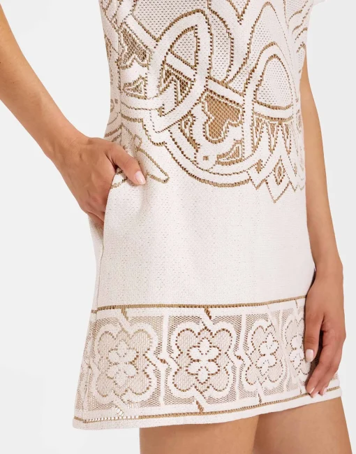 Lacey Mini Swing DressSolid White Smoke in Embroidered Cotton