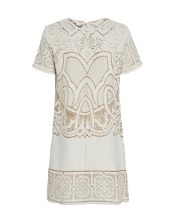 Lacey Mini Swing DressSolid White Smoke in Embroidered Cotton