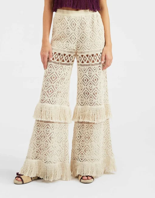 Lacey Palazzo PantsPlaza Cream in Macramé