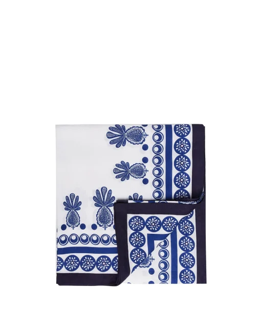 Large TableclothBig Pineapple Blu (Placée) in Linen