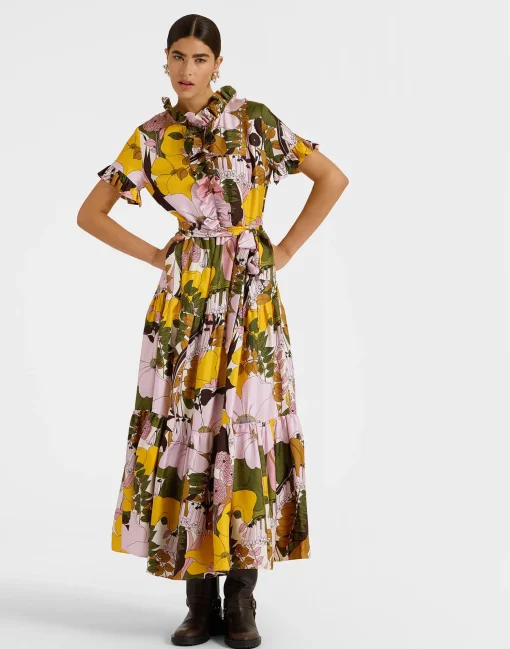 Long And Sassy DressBig Flower Rose in Silk Twill