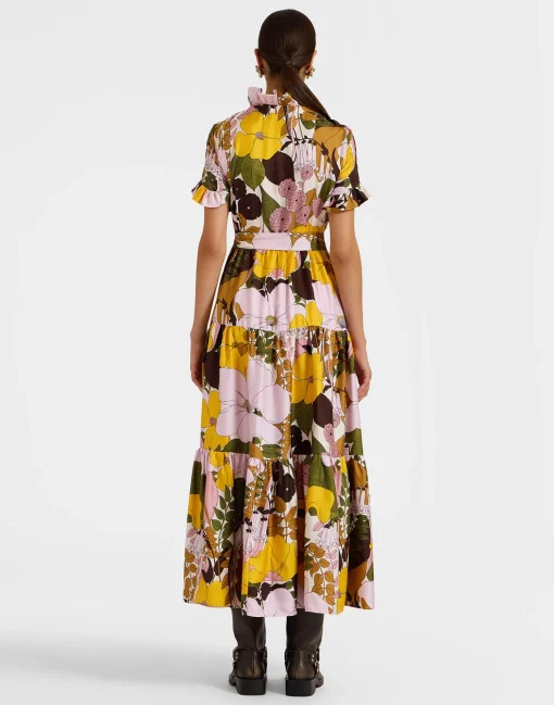 Long And Sassy DressBig Flower Rose in Silk Twill