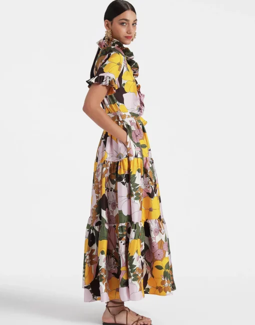 Long And Sassy DressBig Flower Rose in Silk Twill