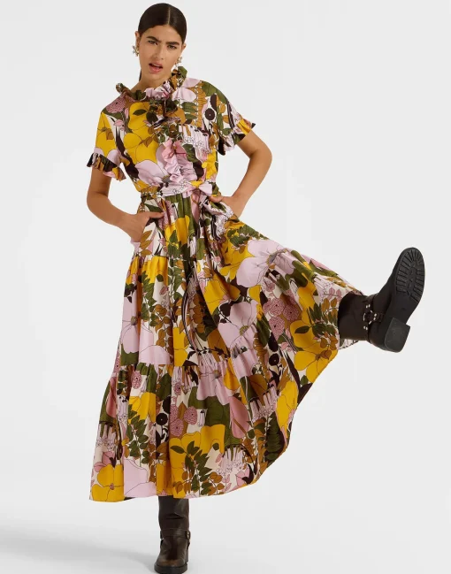 Long And Sassy DressBig Flower Rose in Silk Twill