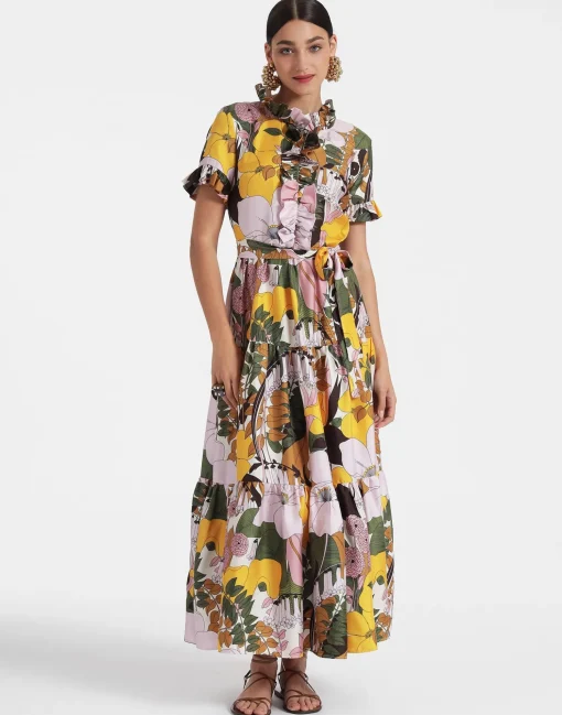 Long And Sassy DressBig Flower Rose in Silk Twill
