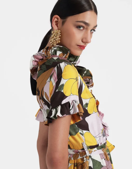 Long And Sassy DressBig Flower Rose in Silk Twill