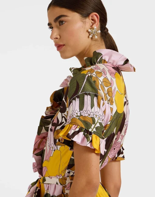 Long And Sassy DressBig Flower Rose in Silk Twill