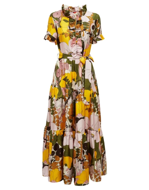 Long And Sassy DressBig Flower Rose in Silk Twill