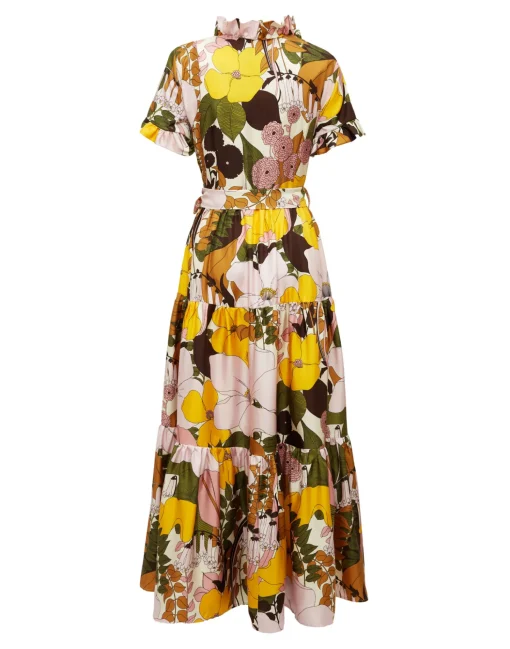 Long And Sassy DressBig Flower Rose in Silk Twill