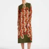 Long Sleeve Midi Swing DressPrometheus Placée Camouflage in Sablé