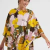 Meditation PonchoBig Flower Rose in Cotton