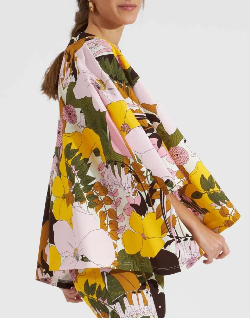 Meditation PonchoBig Flower Rose in Cotton