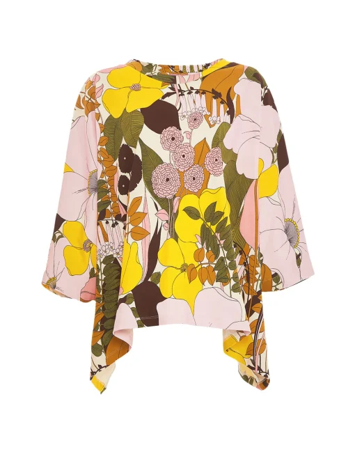Meditation PonchoBig Flower Rose in Cotton