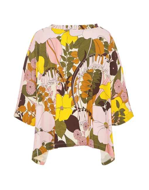 Meditation PonchoBig Flower Rose in Cotton