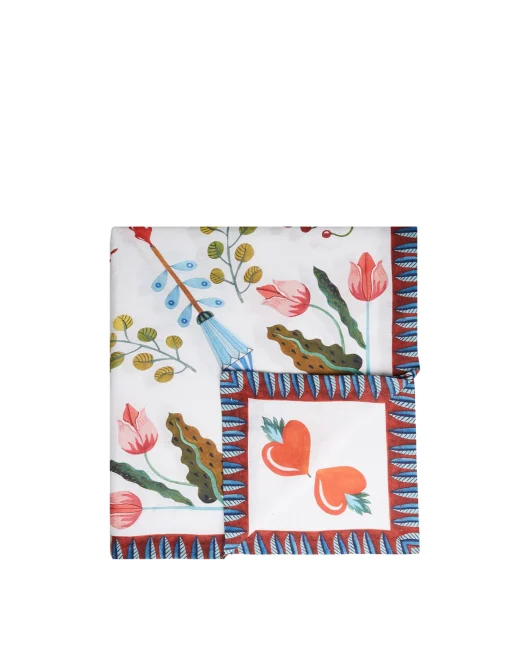 Medium TableclothWhite Turning Tulips in Linen