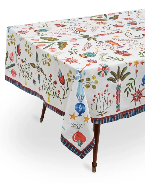 Medium TableclothWhite Turning Tulips in Linen