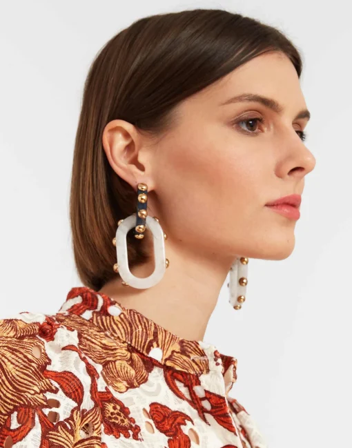 Nefertiti Double EarringsSolid Teal in Acrylic Resin