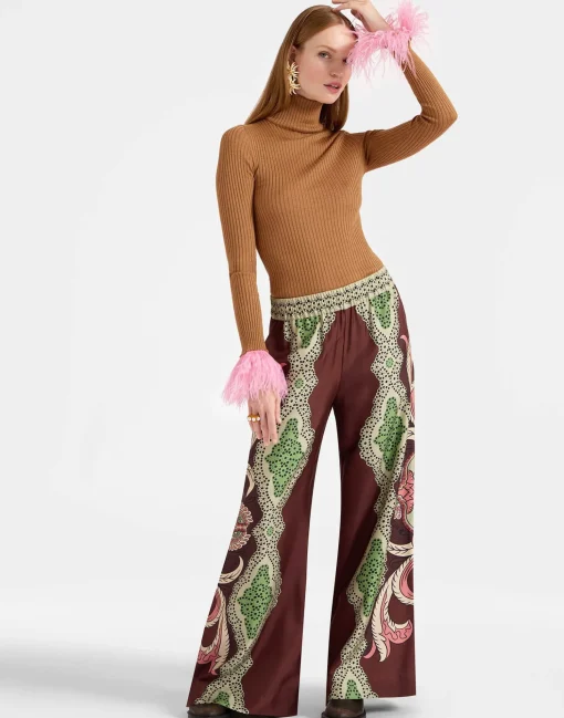 Palazzo PantsPortal Placée Brown in Silk Twill
