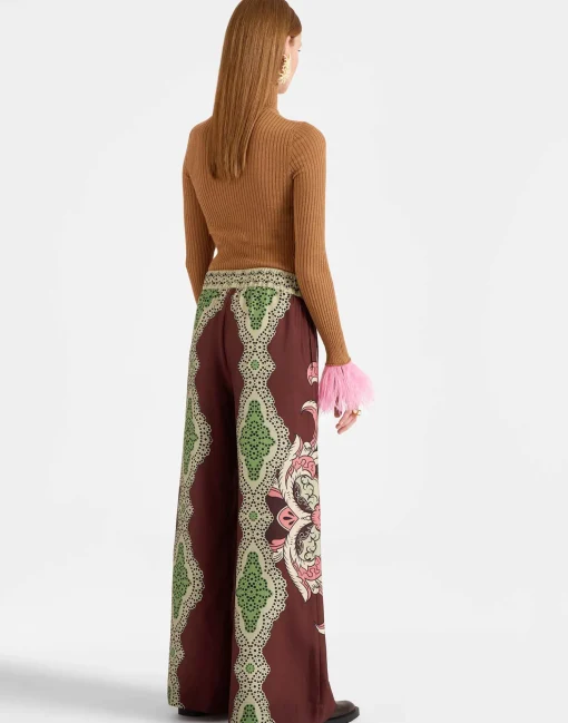 Palazzo PantsPortal Placée Brown in Silk Twill