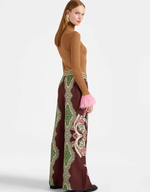 Palazzo PantsPortal Placée Brown in Silk Twill