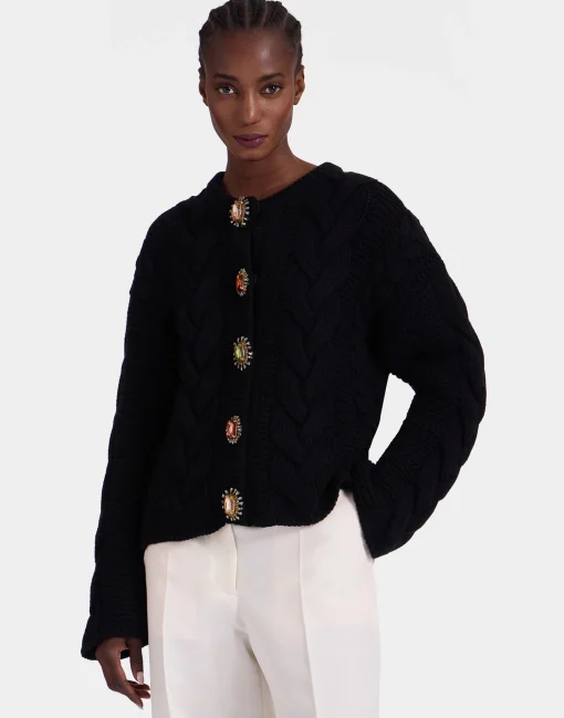 Portrait CardiganSolid Black in Chunky Wool
