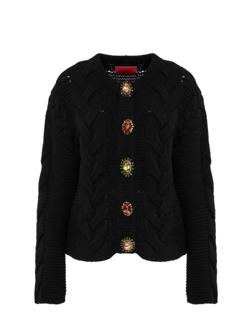 Portrait CardiganSolid Black in Chunky Wool