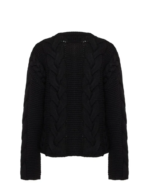 Portrait CardiganSolid Black in Chunky Wool