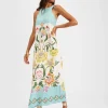 Racer DressFolk Flowers Azzurro Placée in Viscose Jersey