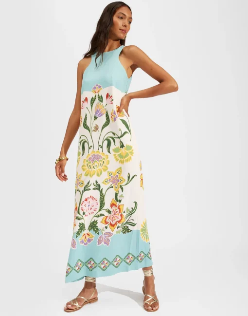 Racer DressFolk Flowers Azzurro Placée in Viscose Jersey